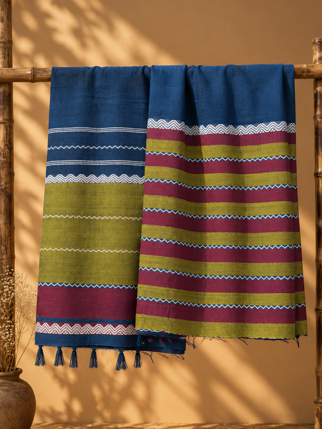 Indigo Cotton Handwoven Mekhela sador