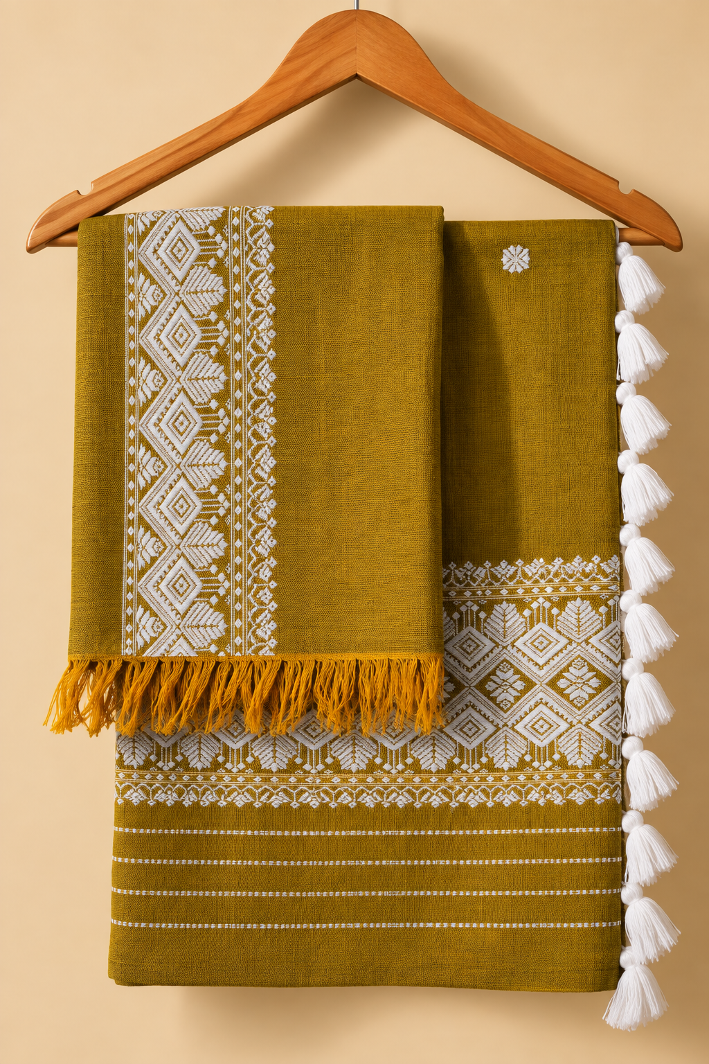 Bottle Green and White  cotton handwoven mekhela sador