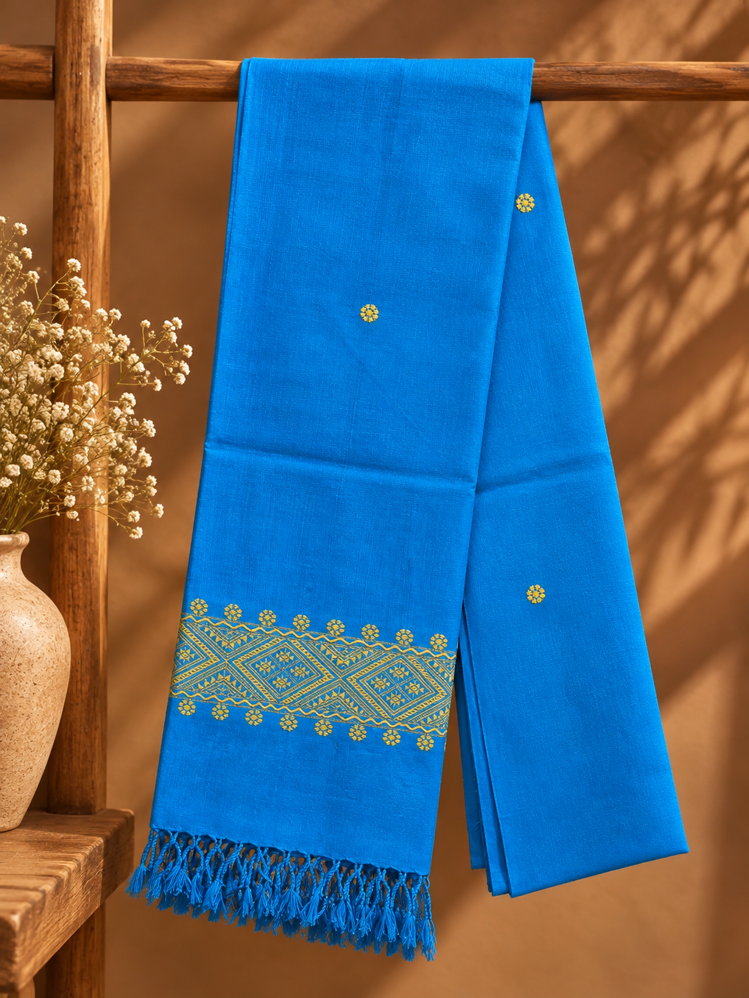 Sky Blue & Yellow Cotton Stole