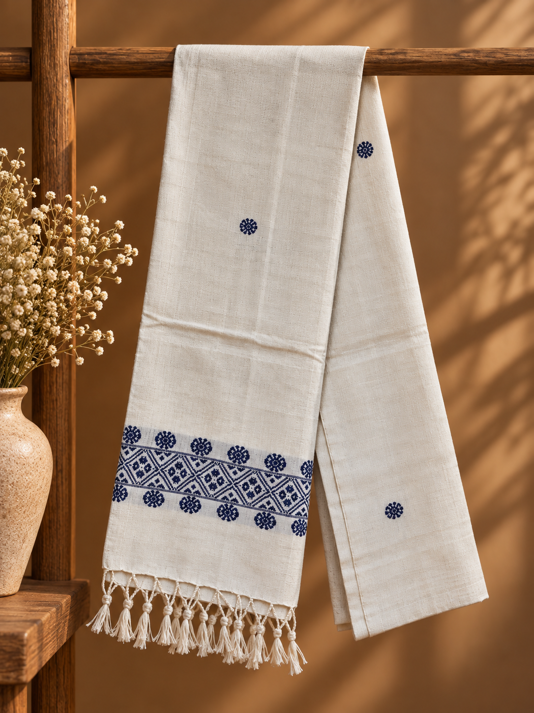 White & Blue Cotton Stole