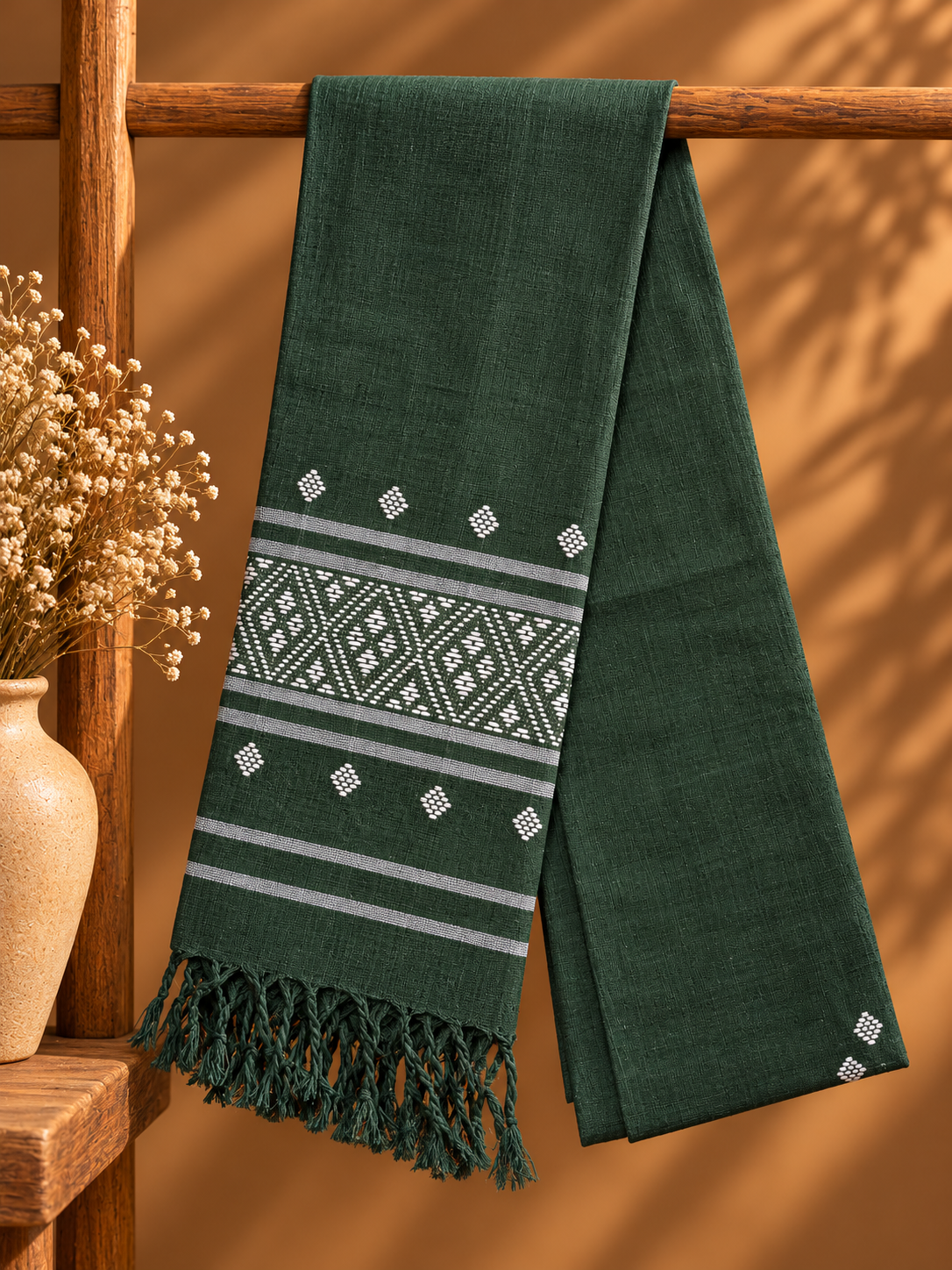 Green & White Cotton Stole