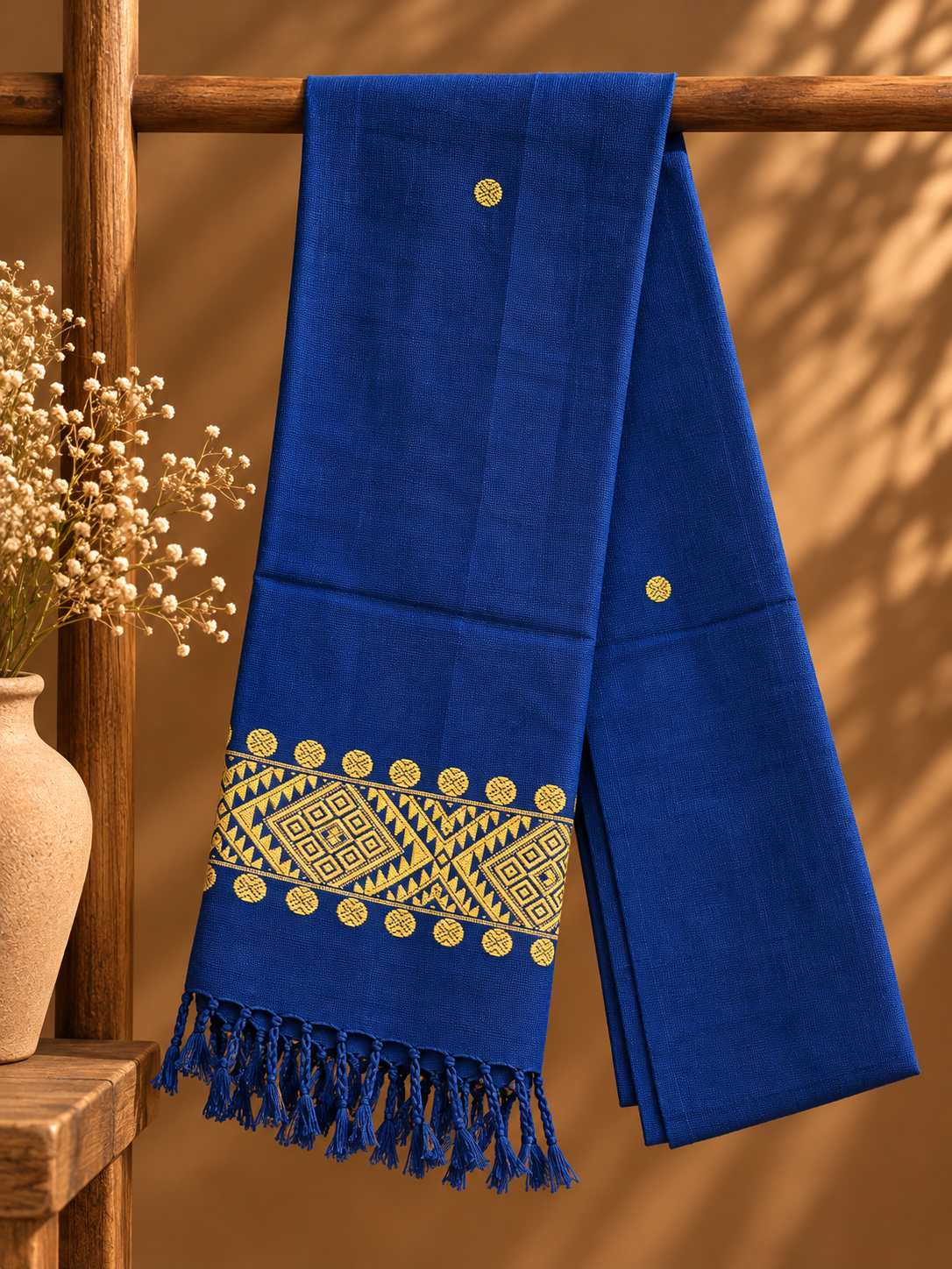 Dark Blue & Yellow Cotton Stole