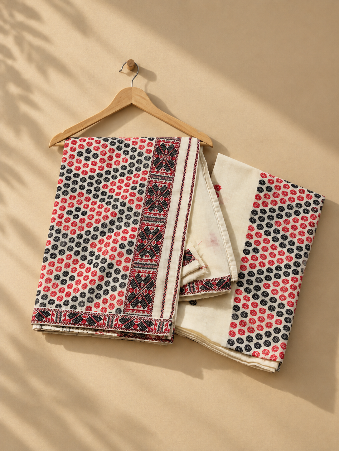White & Red Cotton Mekhela Sador