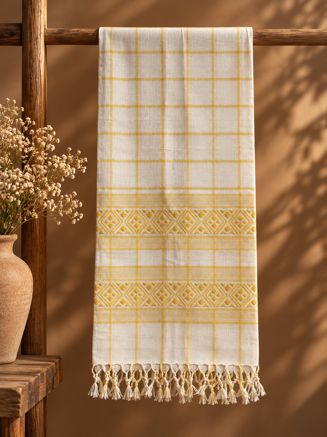 White & Yellow Cotton Stole