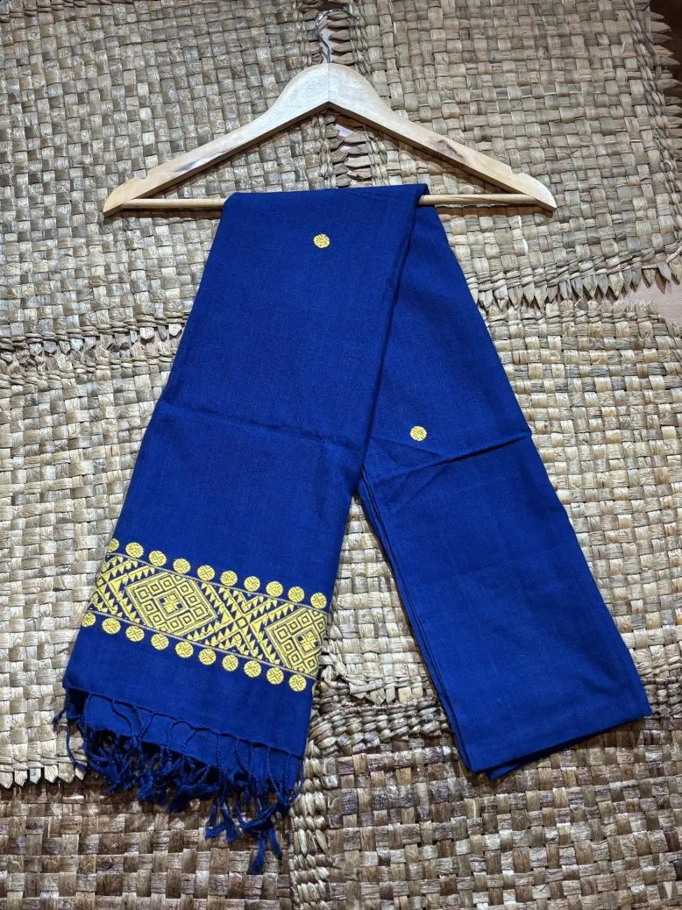 Dark Blue & Yellow Cotton Stole