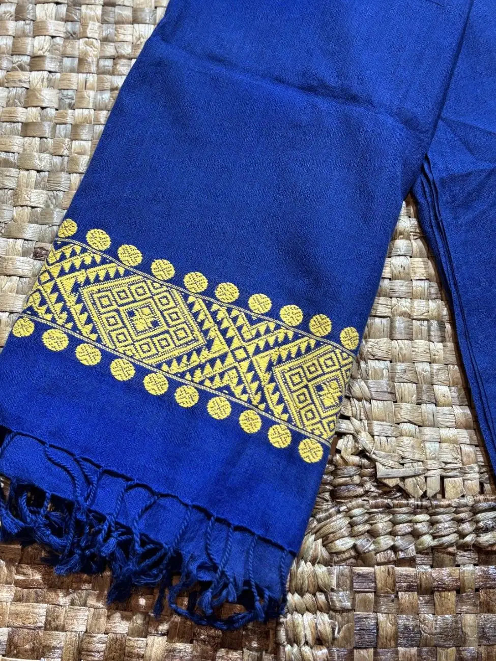 Dark Blue & Yellow Cotton Stole – image 2