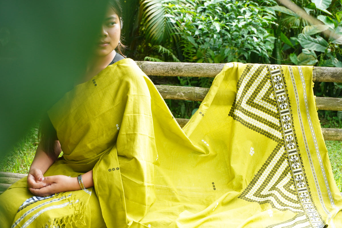 Olive green traditional Mekhela sador