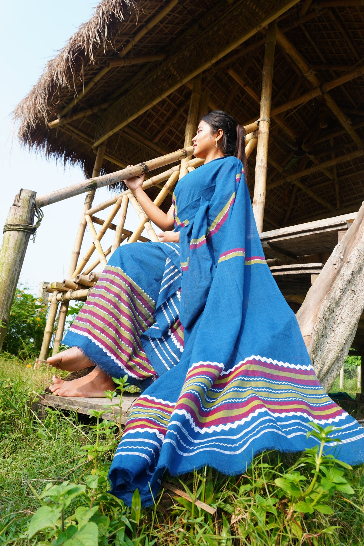 Indigo Cotton Handwoven Mekhela sador