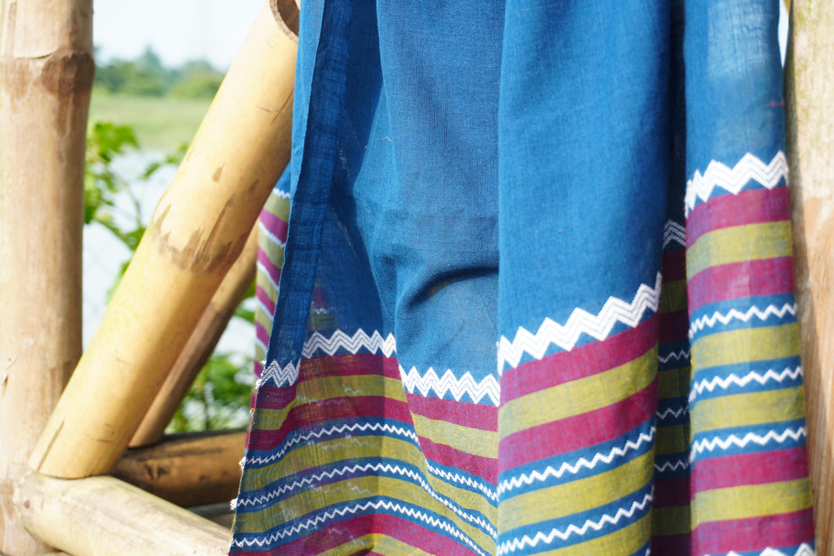 Indigo Cotton Handwoven Mekhela sador