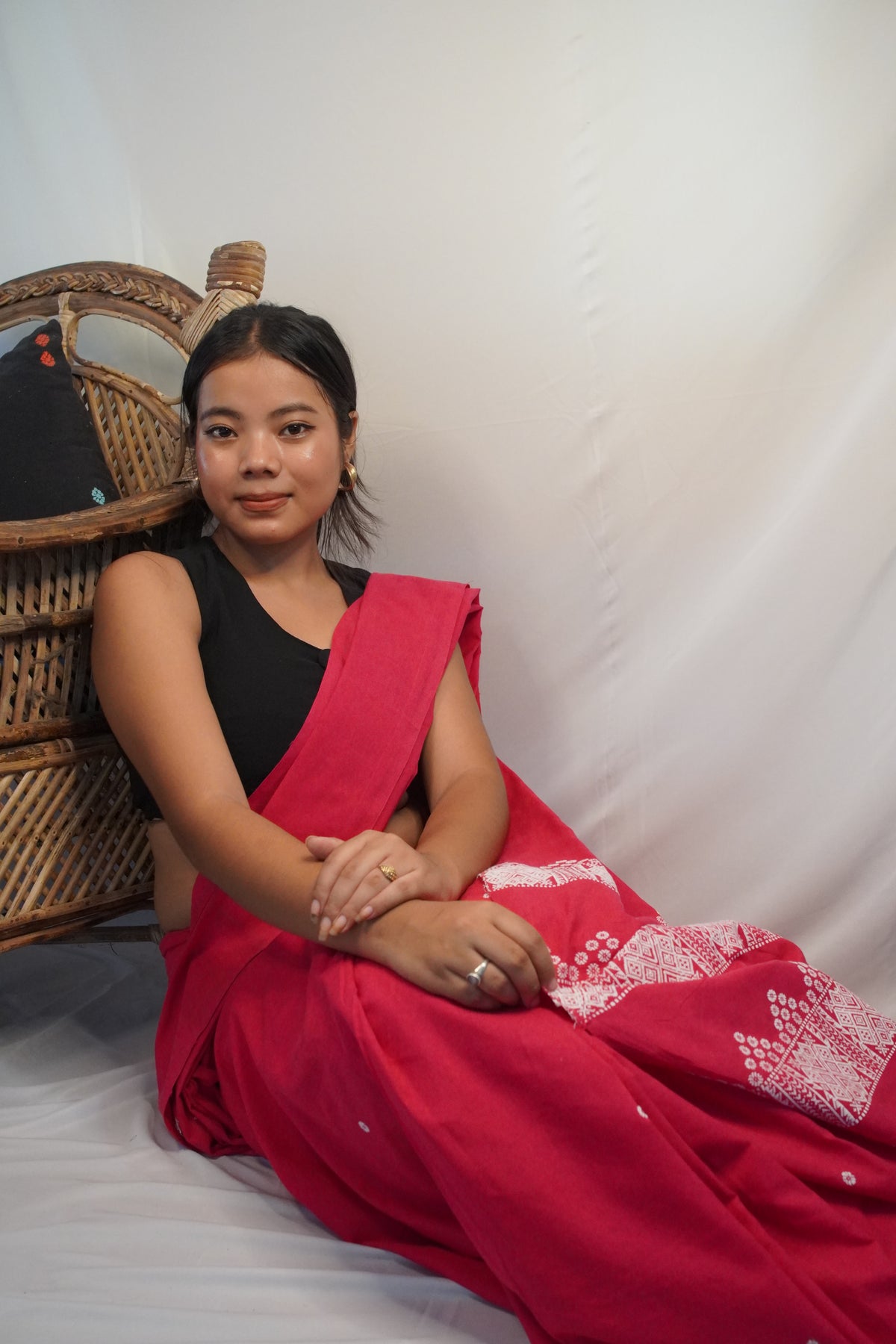 Pink and white Cotton saree