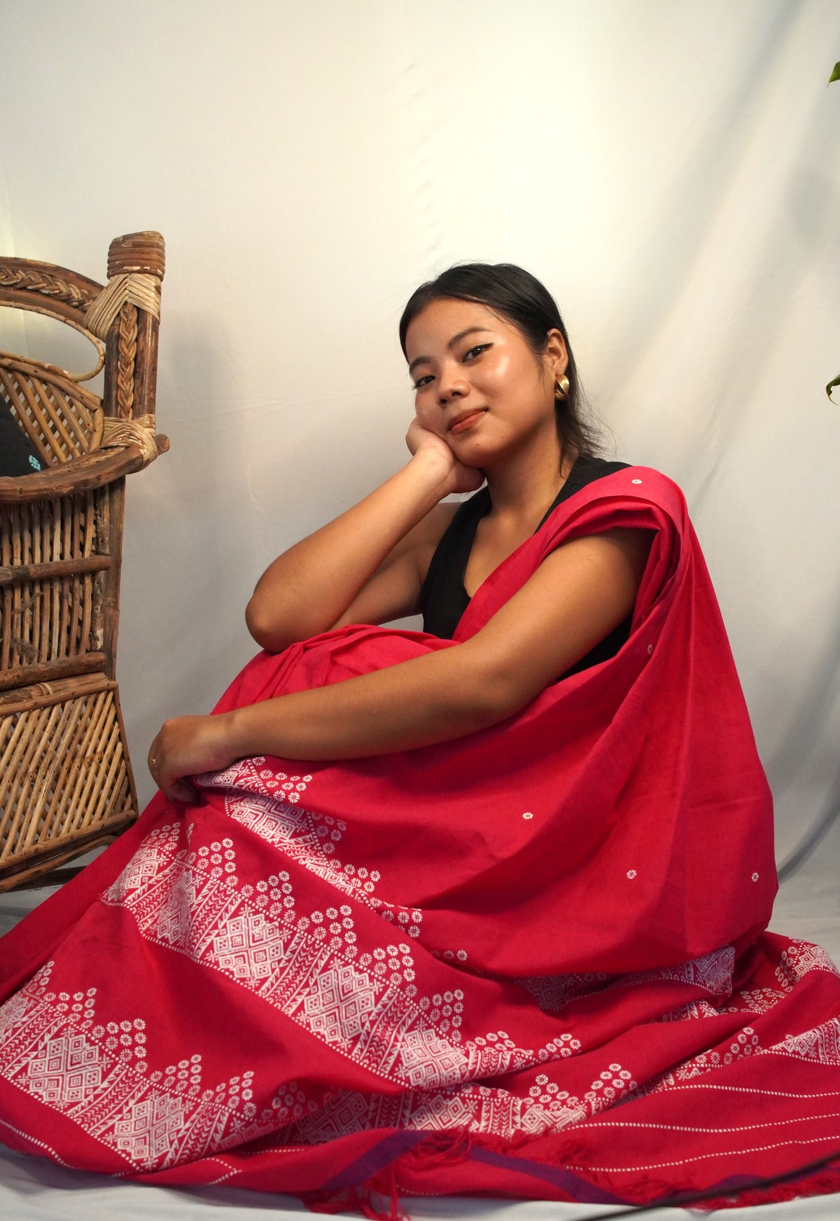 Pink and white Cotton saree