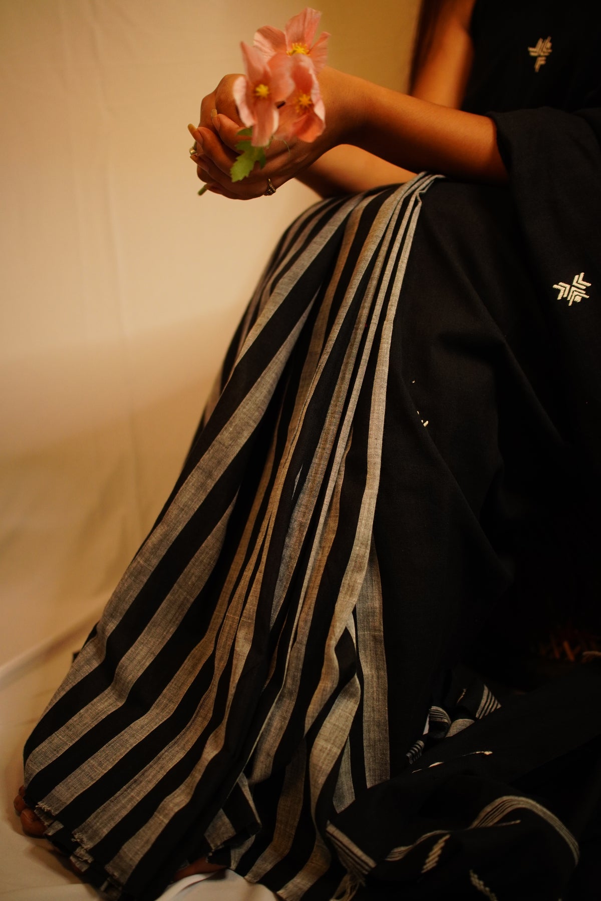Black and white Cotton saree