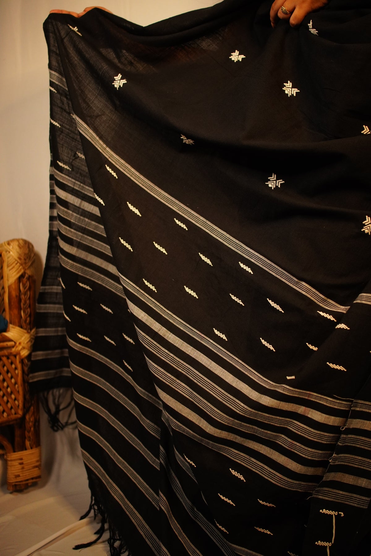Black and white Cotton saree