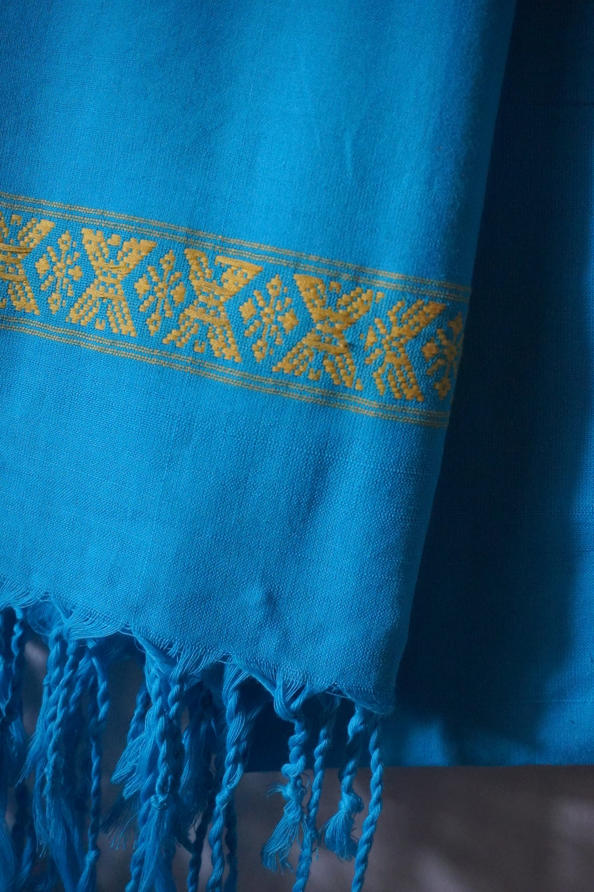 Sky blue and Mustard yellow Cotton stole