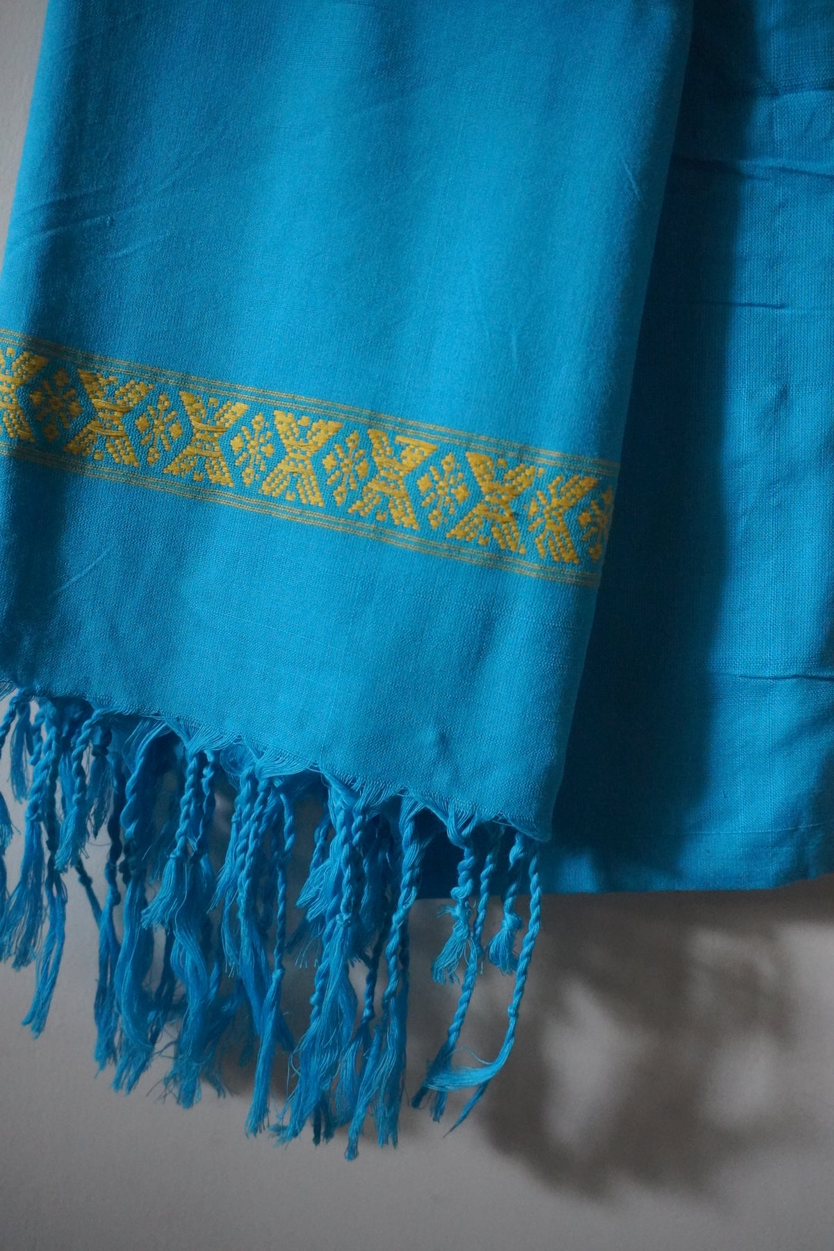 Sky blue and Mustard yellow Cotton stole