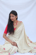 Eri silk handwoven saree in red and off white