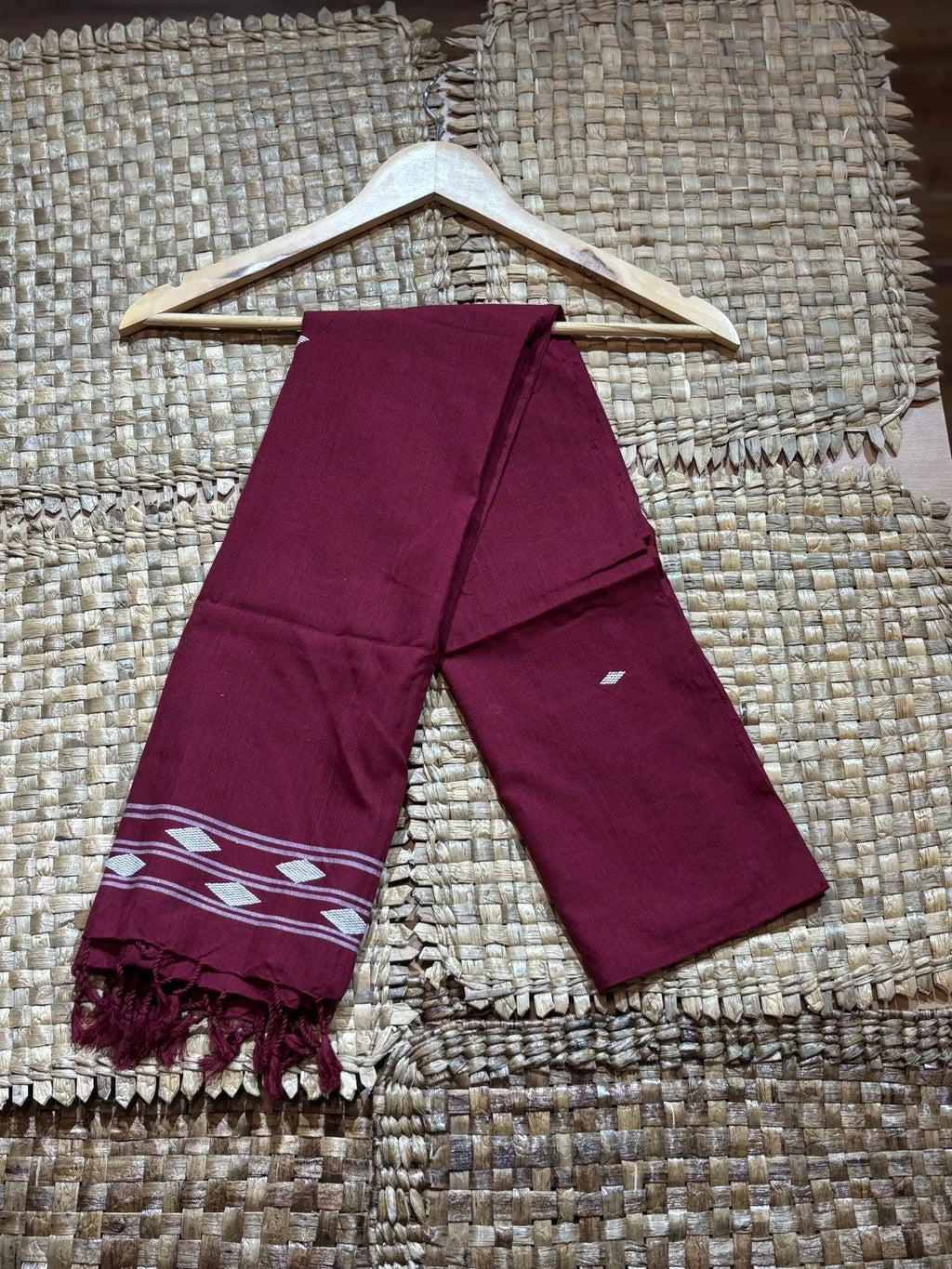 Maroon & White Cotton Stole – image 3