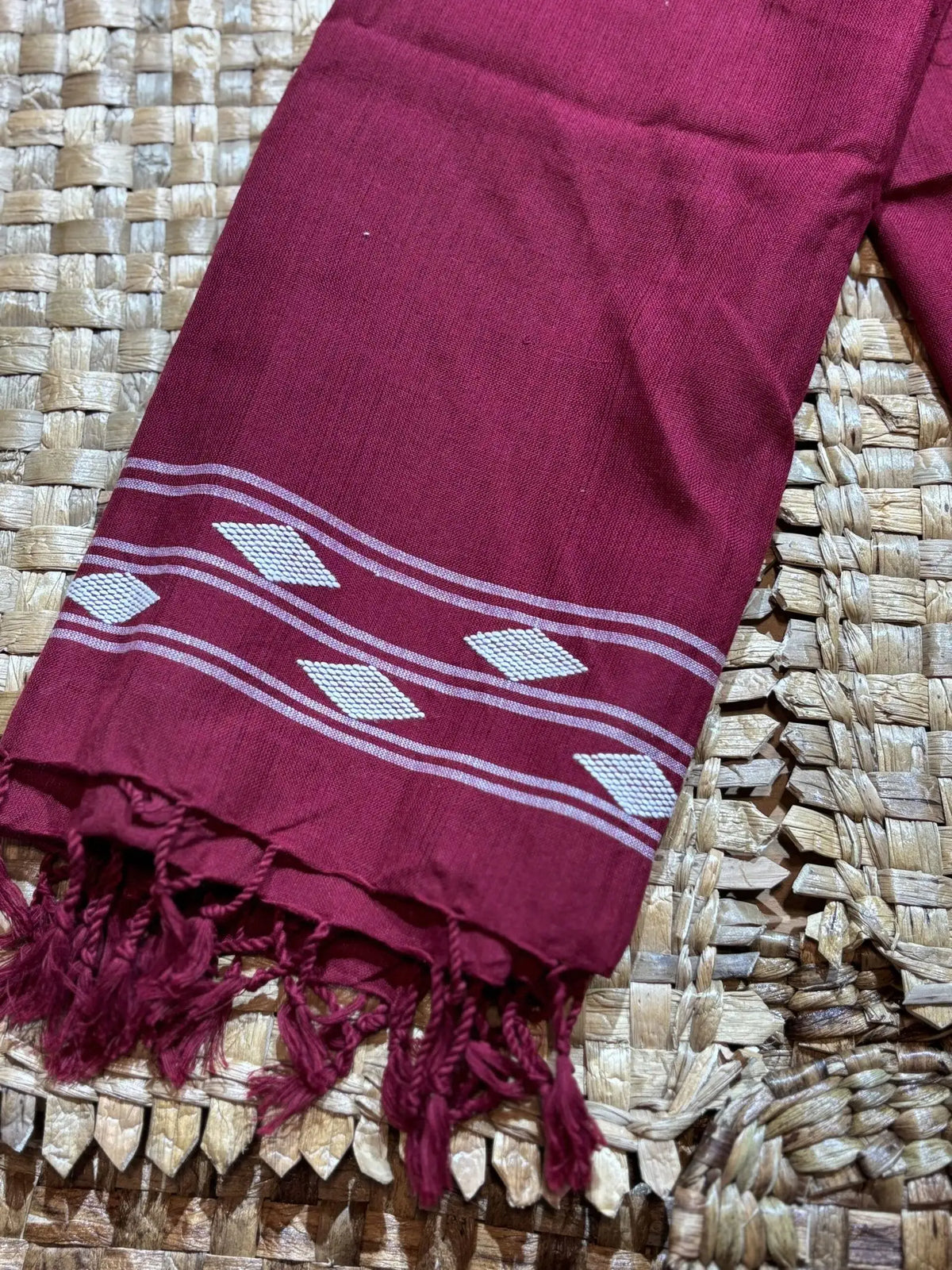 Maroon & White Cotton Stole – image 2