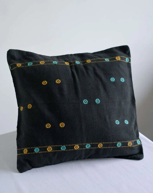 Black, Blue & Yellow Pinbuk Design Cushion Cover -Set of 2