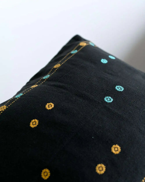 Black, Blue & Yellow Pinbuk Design Cushion Cover -Set of 2 – image 2
