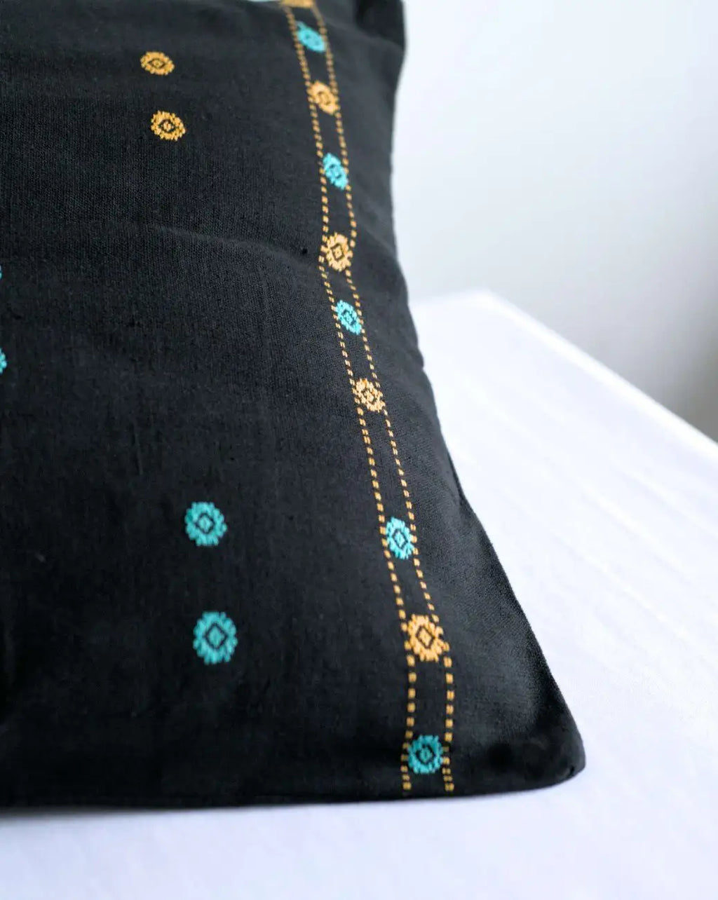 Black, Blue & Yellow Pinbuk Design Cushion Cover -Set of 2 – image 3