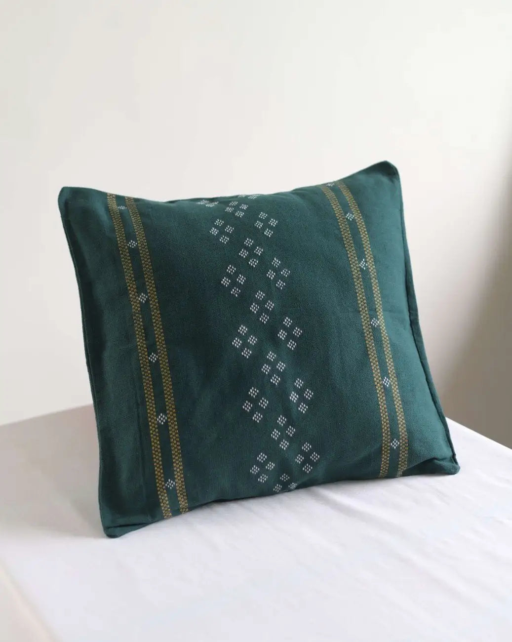 Green, Blue & White Pinbuk Design Cushion Cover -Set of 2