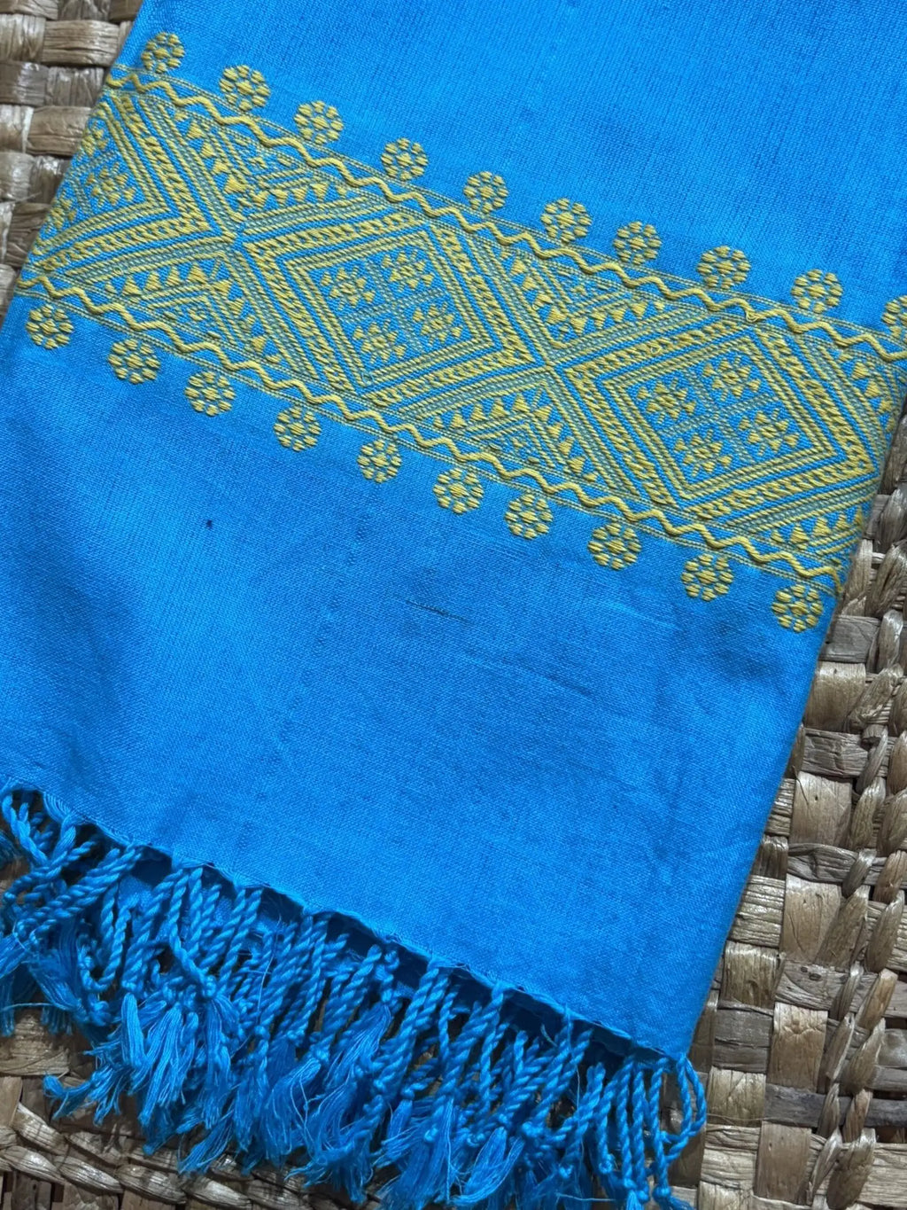 Sky Blue & Yellow Cotton Stole – image 3