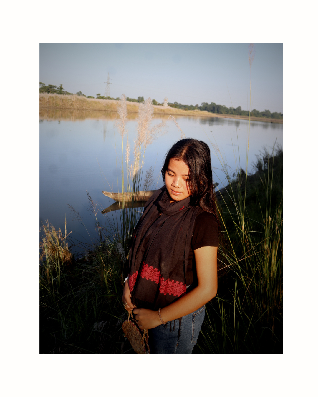 Black and red Cotton stole