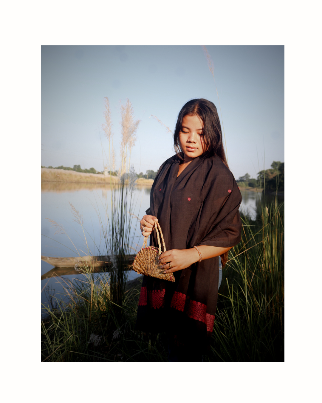 Black and red Cotton stole