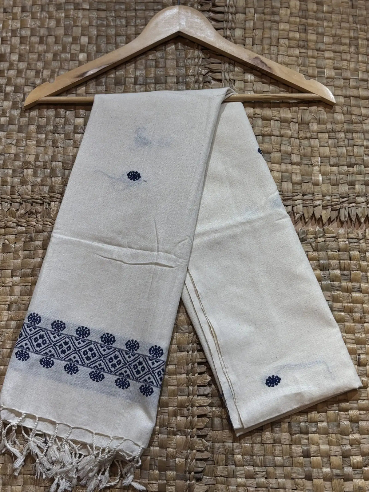 White & Blue Cotton Stole