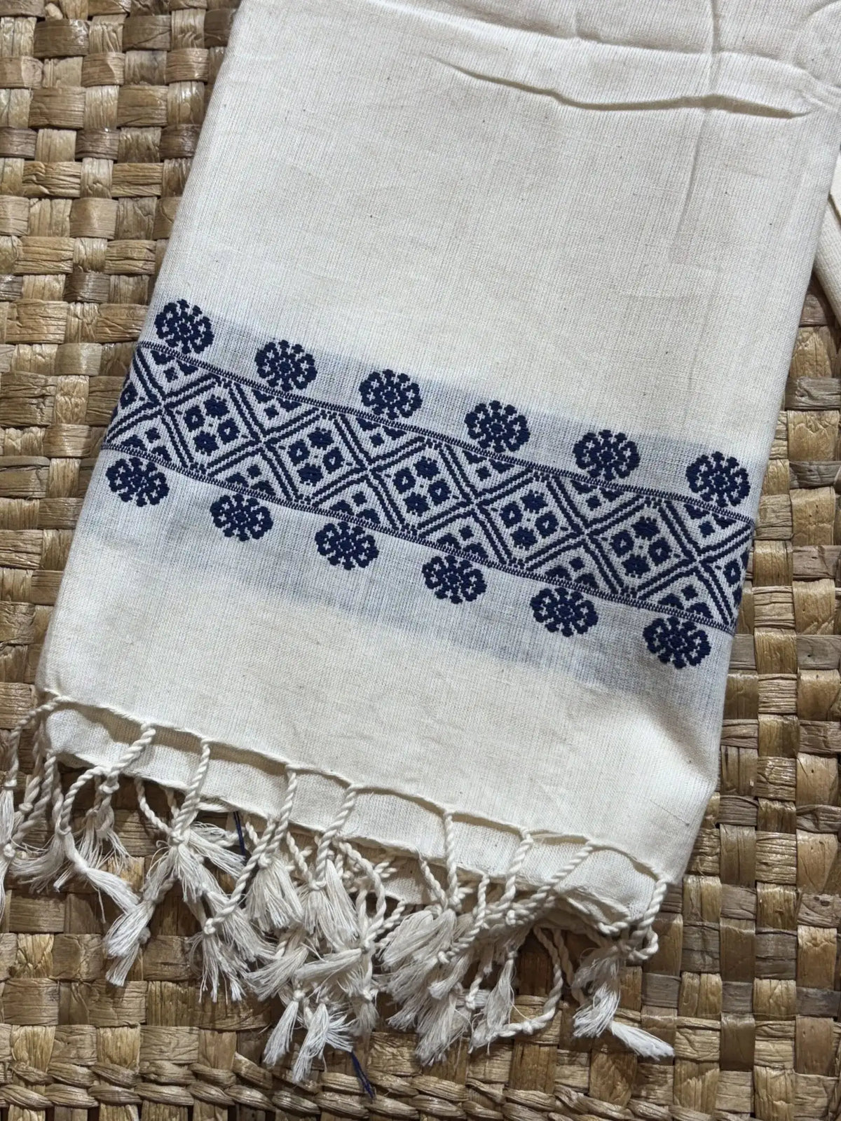 White & Blue Cotton Stole – image 3