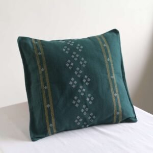 Green, Blue & White Pinbuk Design Cushion Cover -Set of 2
